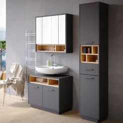 Colonne De Salle De Bains|Vicco Meuble de rangement de salle de bain Anthracite 38x190cm