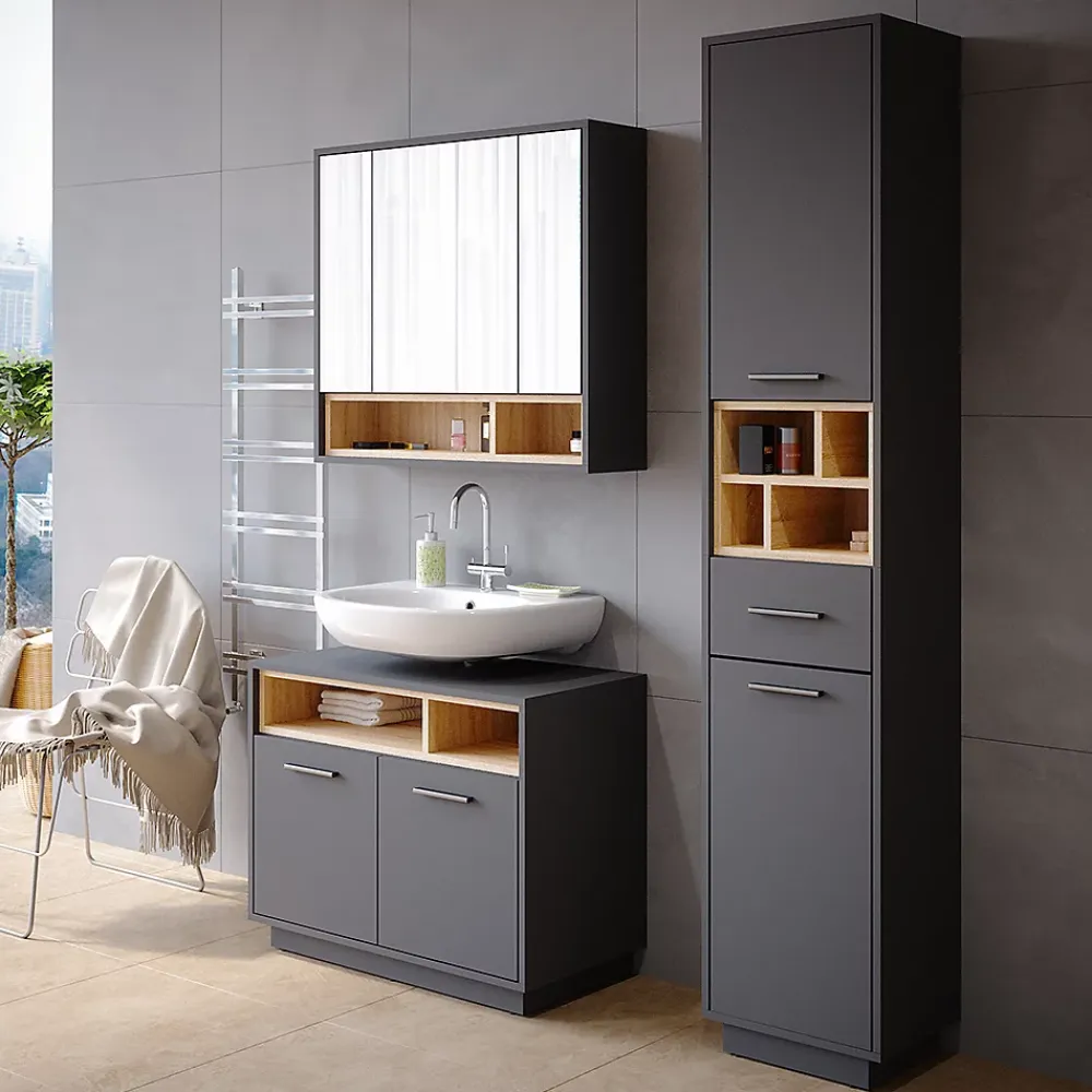 Colonne De Salle De Bains|Vicco Meuble de rangement de salle de bain Anthracite 38x190cm