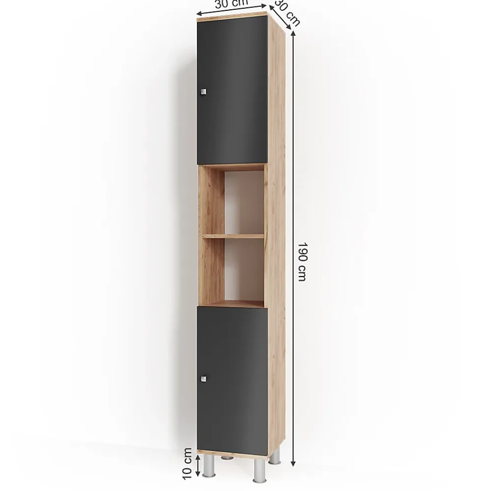 Vicco Meuble de rangement de salle de bain Chêne 30x190cm