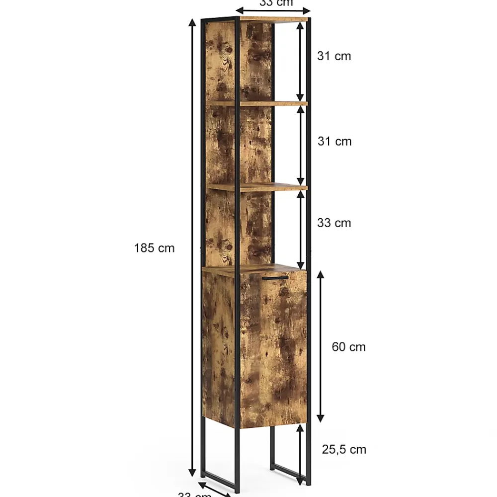 Vicco Meuble de rangement de salle de bain Bois antique 33x185cm