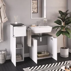 Vicco Meuble de rangement de salle de bain Blanc Haute brillance 30x95cm