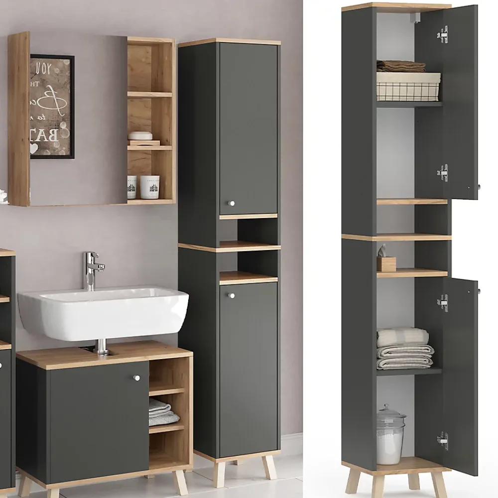 Colonne De Salle De Bains|Vicco Meuble de rangement de salle de bain Anthracite 30x174cm