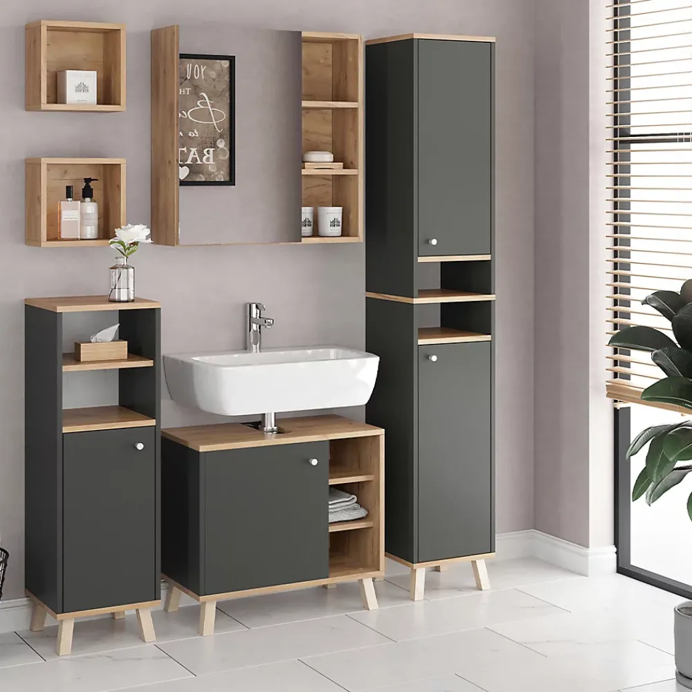 Colonne De Salle De Bains|Vicco Meuble de rangement de salle de bain Anthracite 30x174cm