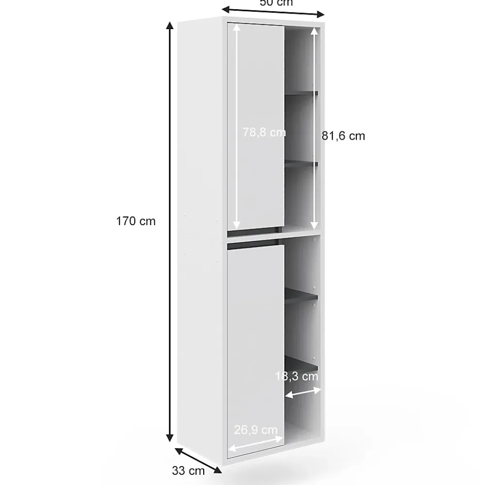 Vicco Meuble de rangement de salle de bain Blanc 50x170cm