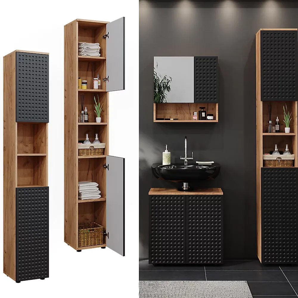 Colonne De Salle De Bains|Vicco Meuble de rangement de salle de bain Anthracite à pois 30x192cm