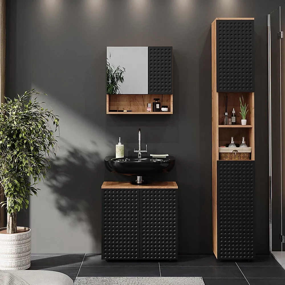 Colonne De Salle De Bains|Vicco Meuble de rangement de salle de bain Anthracite à pois 30x192cm