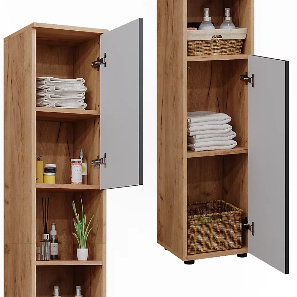 Colonne De Salle De Bains|Vicco Meuble de rangement de salle de bain Anthracite à pois 30x192cm