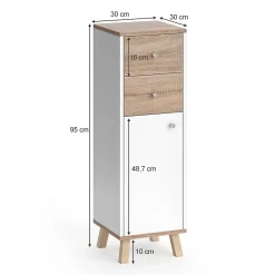 Vicco Meuble de rangement de salle de bain Blanc 30x95cm avec tiroirs