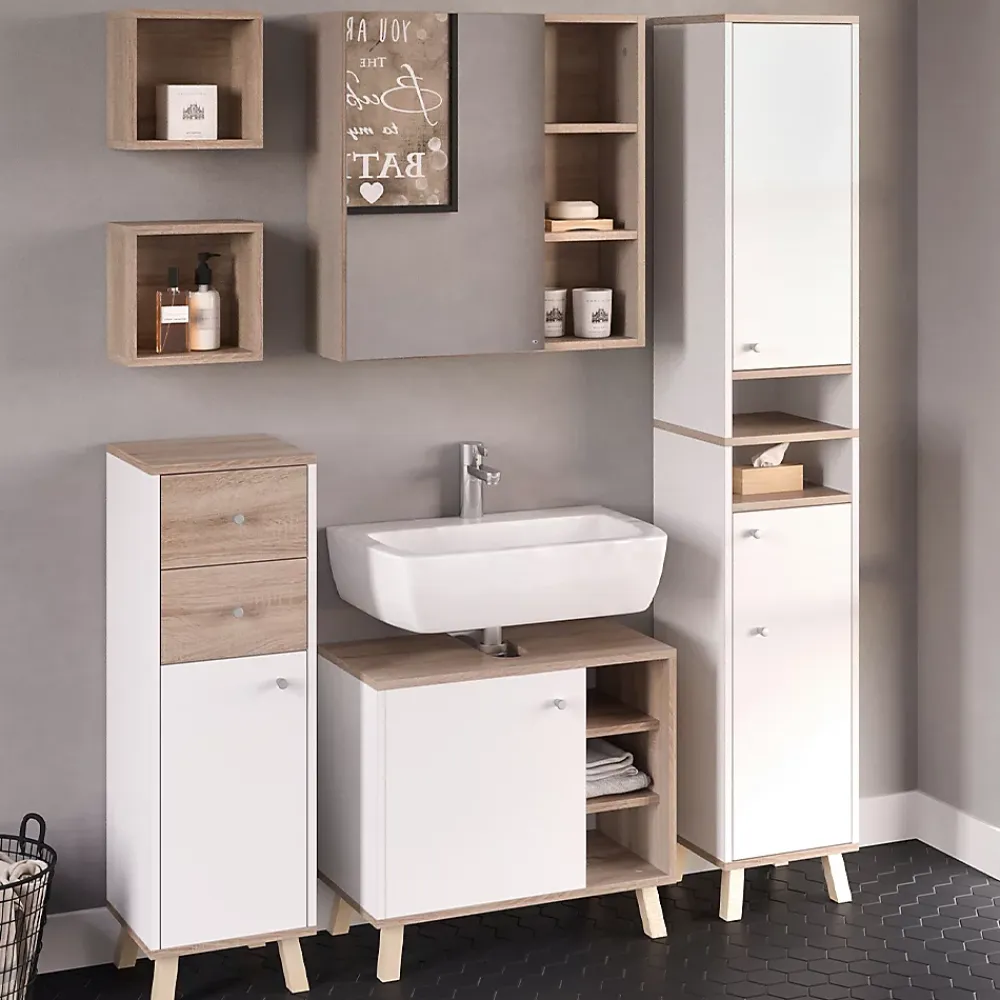 Vicco Meuble de rangement de salle de bain Blanc 30x95cm avec tiroirs