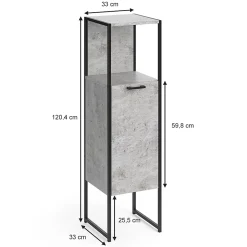 Armoire De Salle De Bains|Vicco Meuble de rangement de salle de bain Béton 33x120.4cm