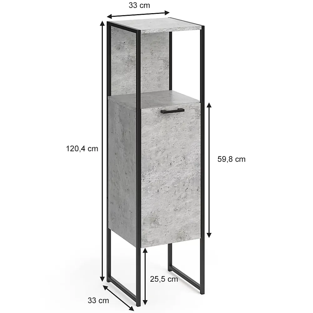 Armoire De Salle De Bains|Vicco Meuble de rangement de salle de bain Béton 33x120.4cm
