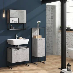Armoire De Salle De Bains|Vicco Meuble de rangement de salle de bain Béton 33x120.4cm