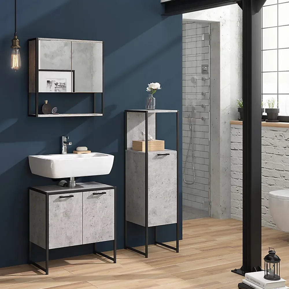 Armoire De Salle De Bains|Vicco Meuble de rangement de salle de bain Béton 33x120.4cm