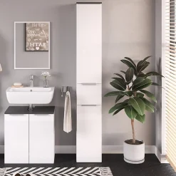 Colonne De Salle De Bains|Vicco Meuble de rangement de salle de bain Blanc Haute brillance 30x190cm