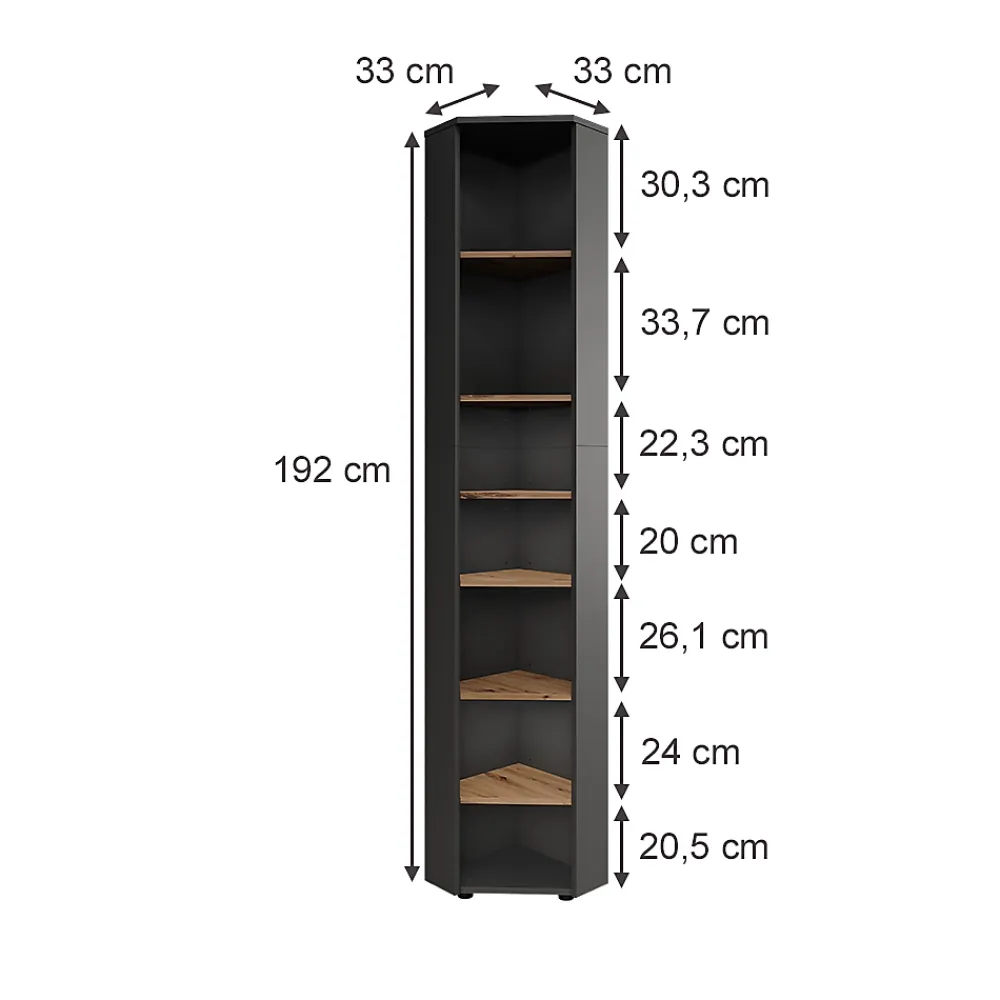 Colonne De Salle De Bains|Vicco Meuble haut dangle Anthracite/Artisan 33x192cm 7 compartiments