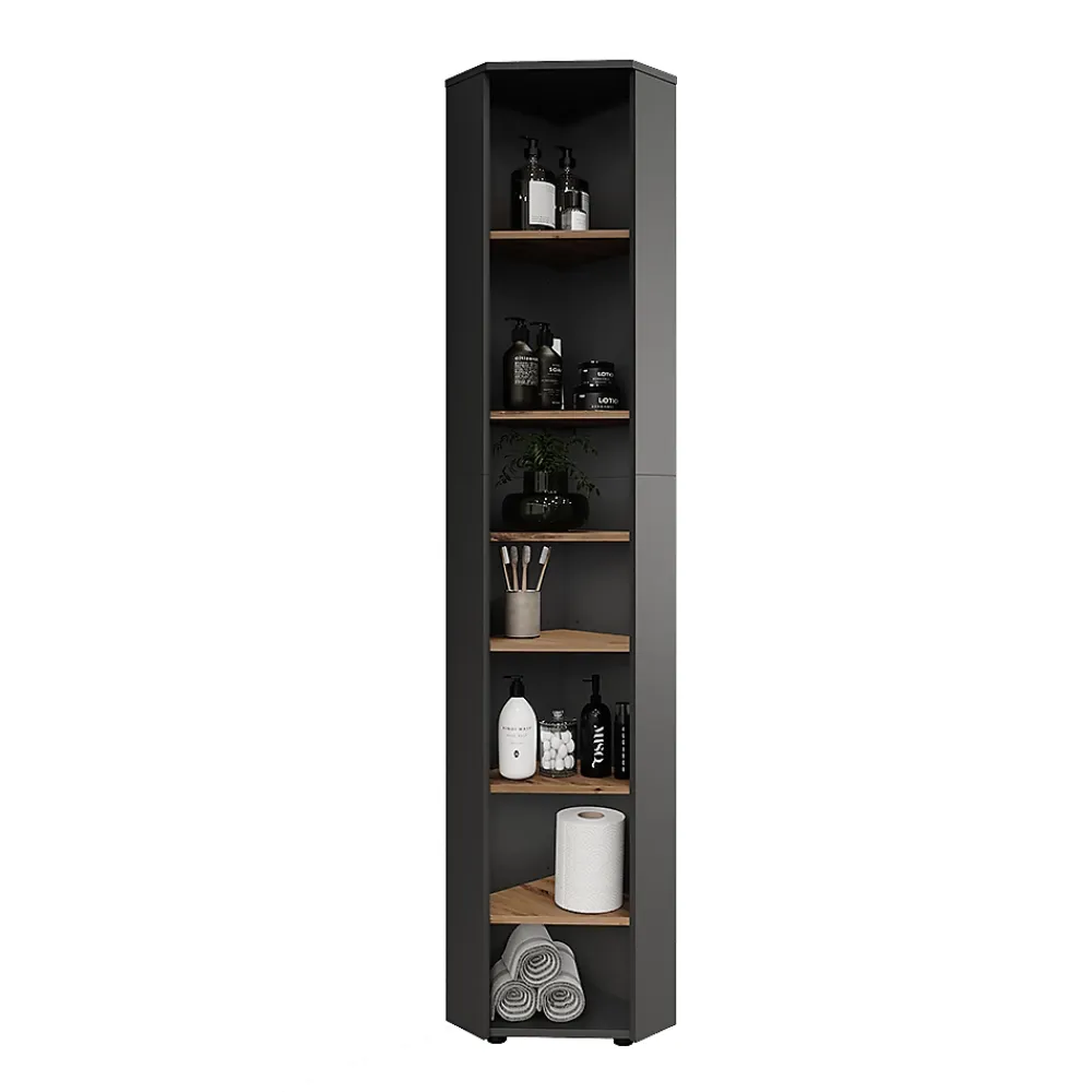 Colonne De Salle De Bains|Vicco Meuble haut dangle Anthracite/Artisan 33x192cm 7 compartiments