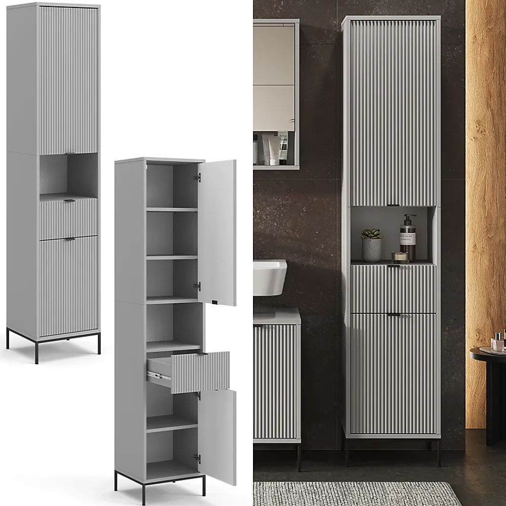 Vicco Meuble salle de bain Gris 40x190cm avec portes, et tiroir