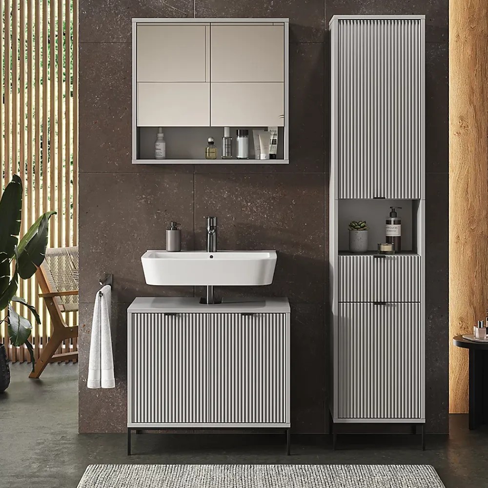 Vicco Meuble salle de bain Gris 40x190cm avec portes, et tiroir