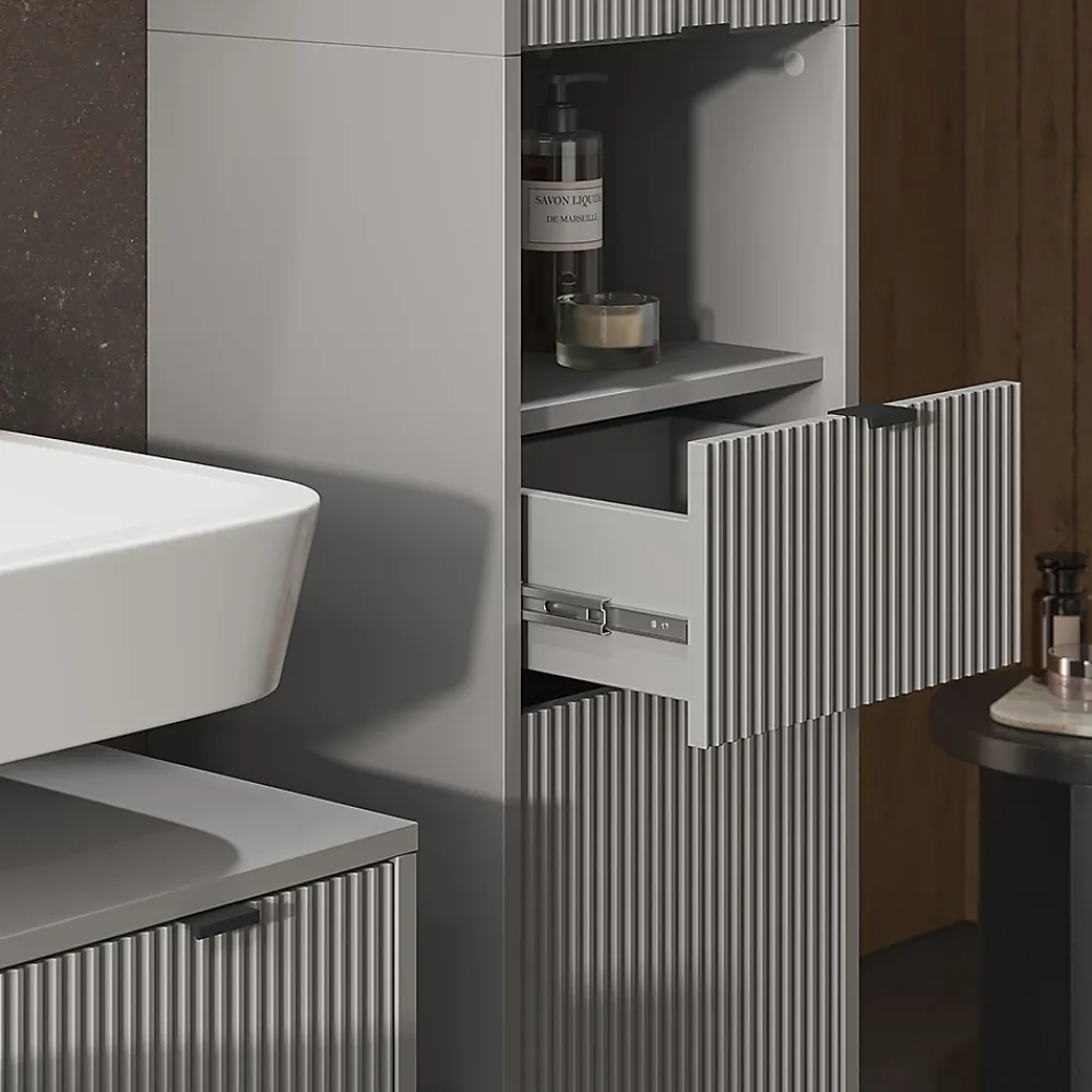 Vicco Meuble salle de bain Gris 40x190cm avec portes, et tiroir