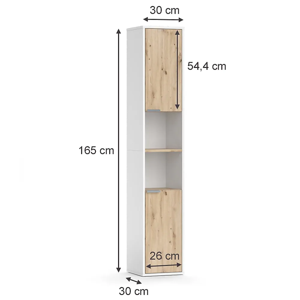 Vicco Meuble salle de bain Blanc 30x165cm avec portes, et compartiments ouverts