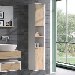 Vicco Meuble salle de bain Blanc 30x165cm avec portes, et compartiments ouverts
