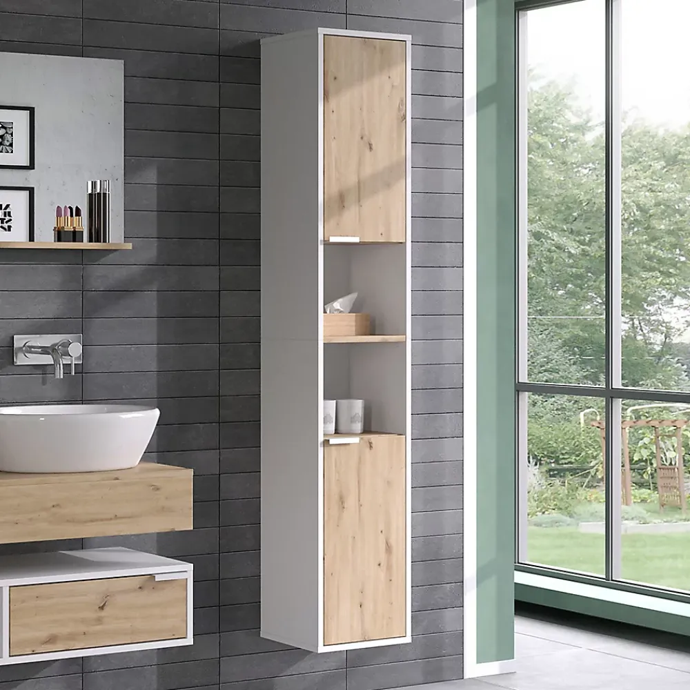 Vicco Meuble salle de bain Blanc 30x165cm avec portes, et compartiments ouverts