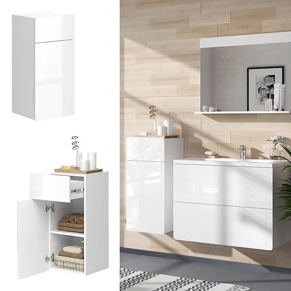 Vicco Meuble salle de bain Blanc 36.6x76.6cm avec tiroir et porte