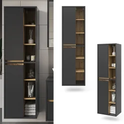 Colonne De Salle De Bains|Vicco Meuble salle de bain Anthracite 50x170cm avec portes, et compartiments ouverts