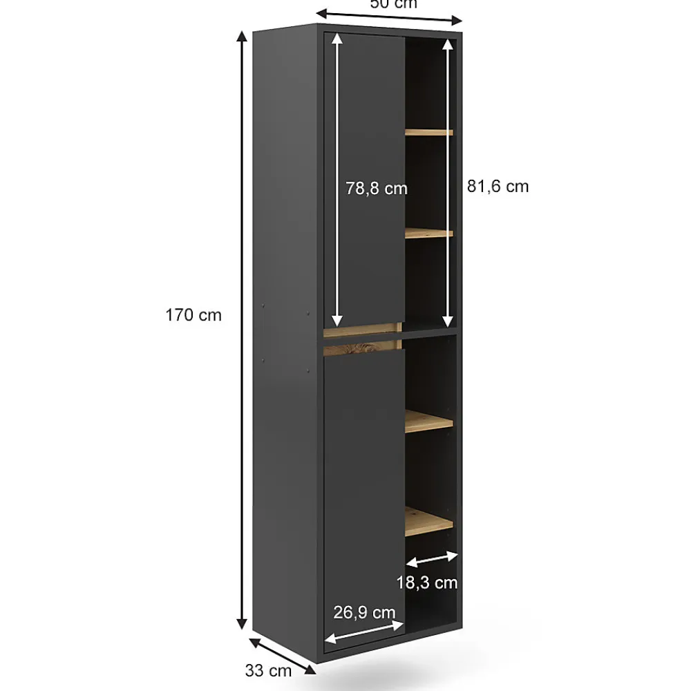Colonne De Salle De Bains|Vicco Meuble salle de bain Anthracite 50x170cm avec portes, et compartiments ouverts