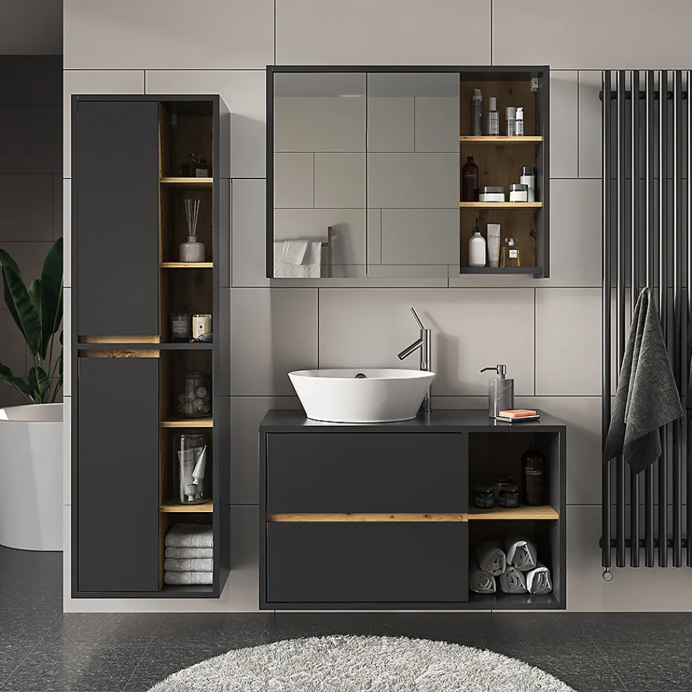 Colonne De Salle De Bains|Vicco Meuble salle de bain Anthracite 50x170cm avec portes, et compartiments ouverts