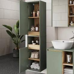 Colonne De Salle De Bains|Vicco Meuble salle de bain Vert/Artisan 38x170cm avec 2 portes