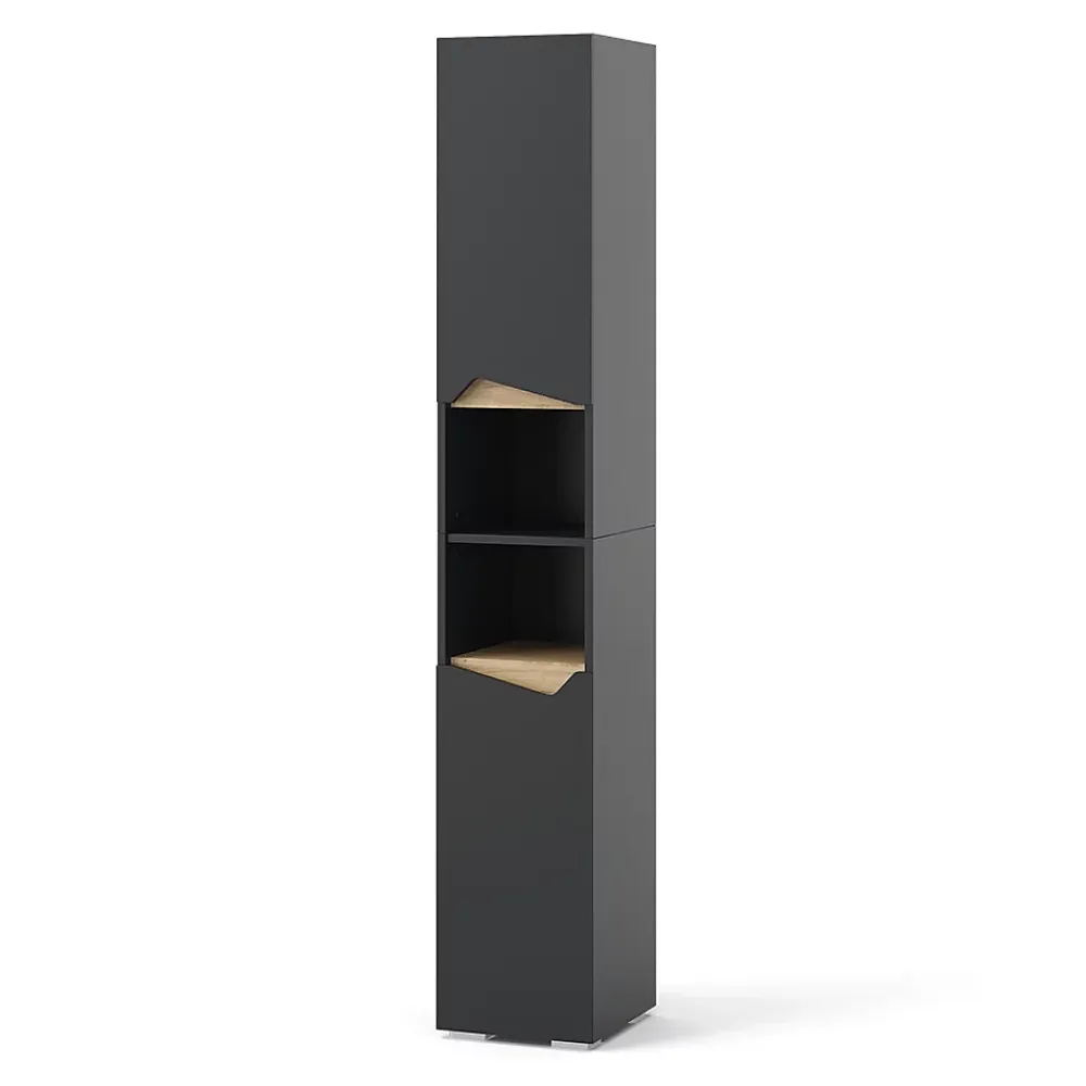 Vicco Meuble salle de bain Anthracite 30x180cm avec portes, et compartiments ouverts