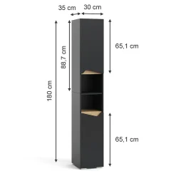 Vicco Meuble salle de bain Anthracite 30x180cm avec portes, et compartiments ouverts