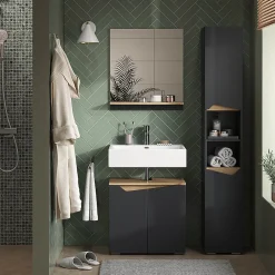 Vicco Meuble salle de bain Anthracite 30x180cm avec portes, et compartiments ouverts