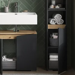 Vicco Meuble salle de bain Anthracite 30x180cm avec portes, et compartiments ouverts
