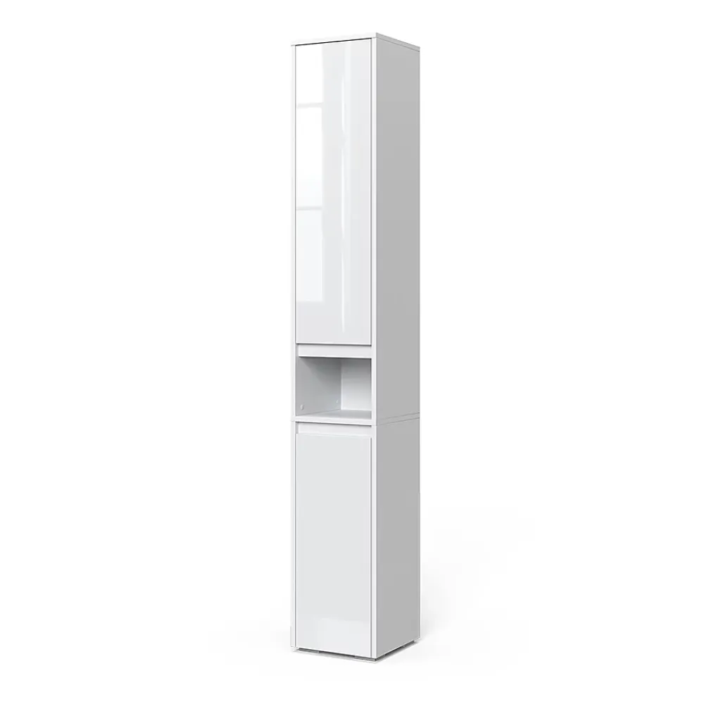 Colonne De Salle De Bains|Vicco Meuble salle de bain Blanc 30.2x191.5cm avec portes et compartiment ouvert