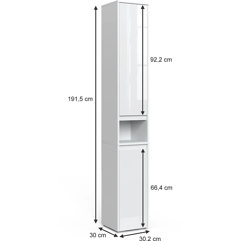 Colonne De Salle De Bains|Vicco Meuble salle de bain Blanc 30.2x191.5cm avec portes et compartiment ouvert