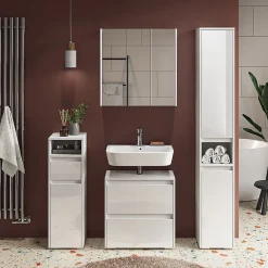 Colonne De Salle De Bains|Vicco Meuble salle de bain Blanc 30.2x191.5cm avec portes et compartiment ouvert