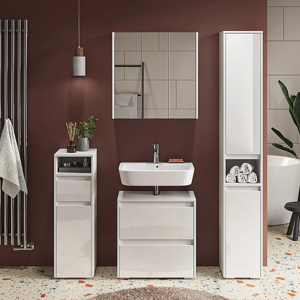 Colonne De Salle De Bains|Vicco Meuble salle de bain Blanc 30.2x191.5cm avec portes et compartiment ouvert