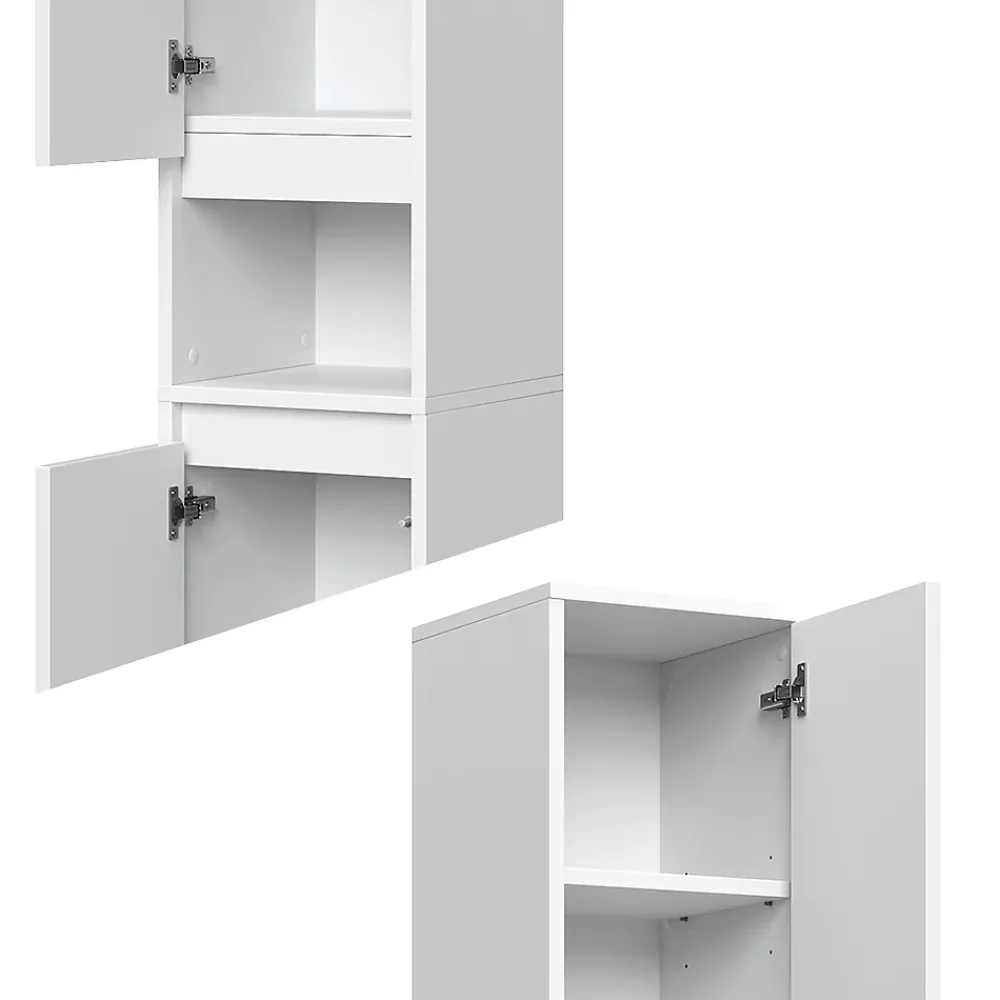 Colonne De Salle De Bains|Vicco Meuble salle de bain Blanc 30.2x191.5cm avec portes et compartiment ouvert