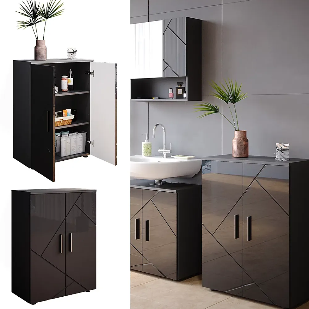 Armoire De Salle De Bains|Vicco Meuble salle de bain Anthracite Haute brillance 60x81cm