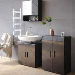 Armoire De Salle De Bains|Vicco Meuble salle de bain Anthracite Haute brillance 60x81cm