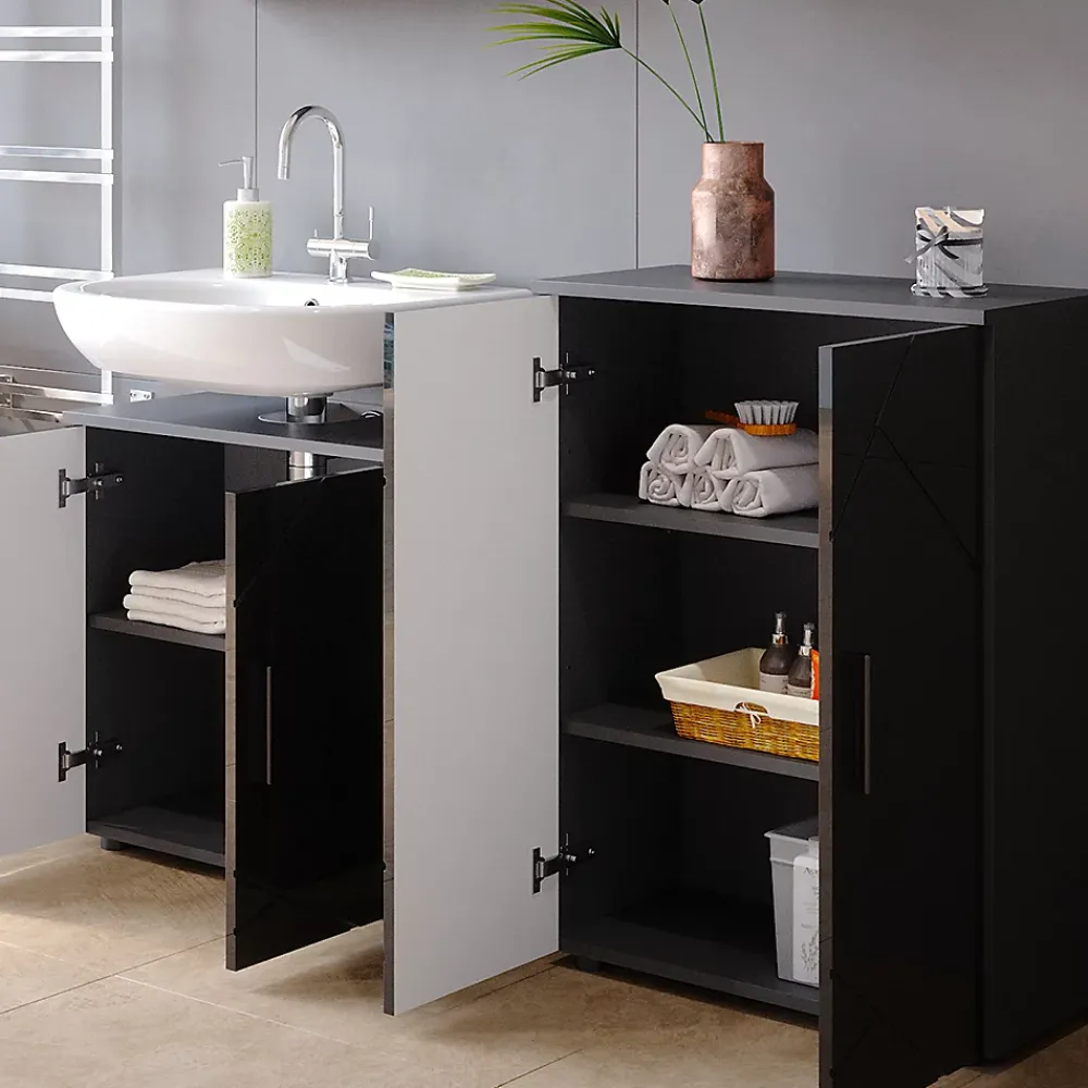 Armoire De Salle De Bains|Vicco Meuble salle de bain Anthracite Haute brillance 60x81cm