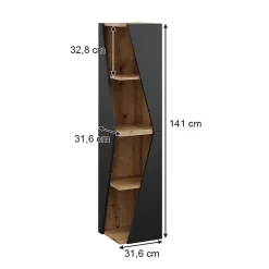 Vicco Meuble salle de bain Anthracite 31.6x70.5cm avec 3 étagères