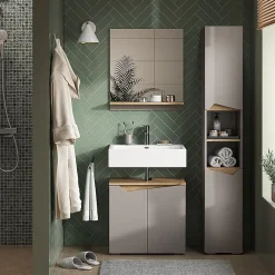 Colonne De Salle De Bains|Vicco Meuble salle de bain Grège 30x180cm avec portes, et compartiments ouverts