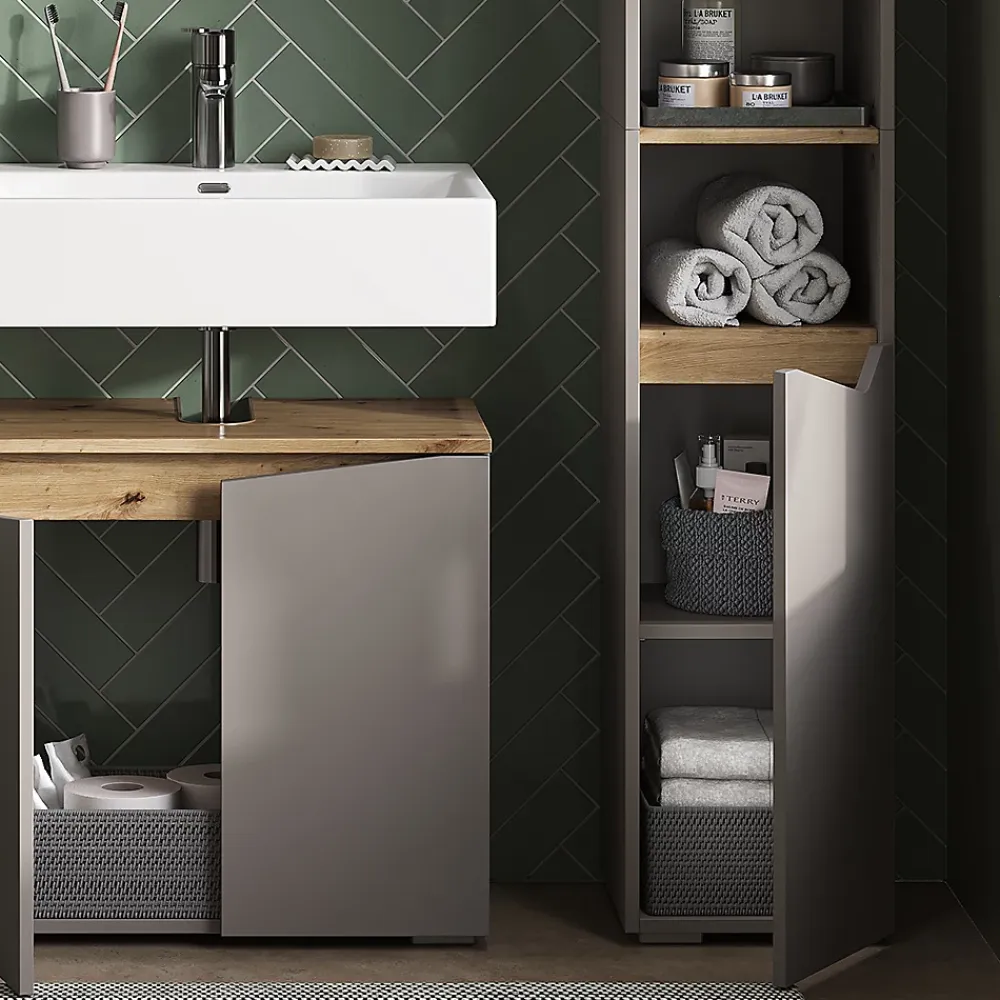Colonne De Salle De Bains|Vicco Meuble salle de bain Grège 30x180cm avec portes, et compartiments ouverts