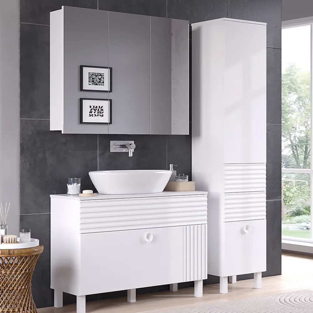 Colonne De Salle De Bains|Vicco Meuble salle de bain Blanc 40.2x192.4cm avec porte et tiroirs