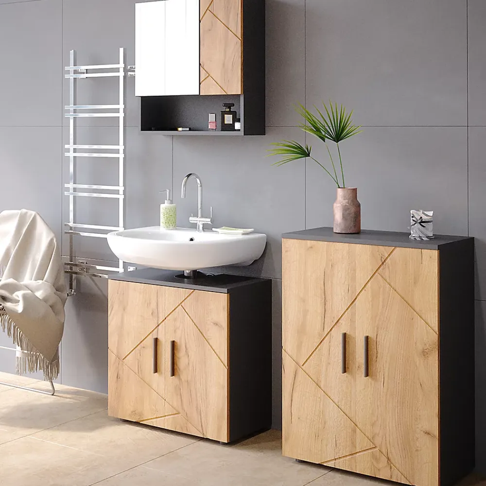 Vicco Meuble salle de bain Anthracite/chêne doré 60x81cm