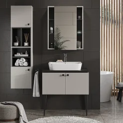 Vicco Meuble salle de bain Gris 37.5x150cm avec porte et compartiments ouverts