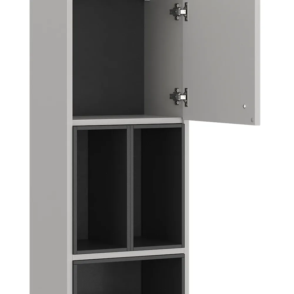 Vicco Meuble salle de bain Gris 37.5x150cm avec porte et compartiments ouverts